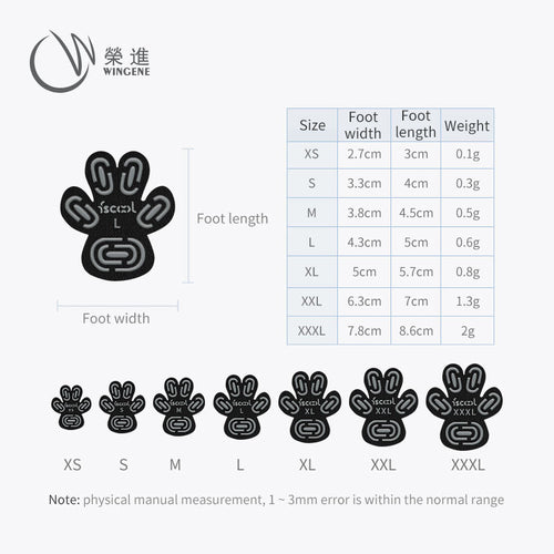 Supplier paw pad size chart XS to XXXL